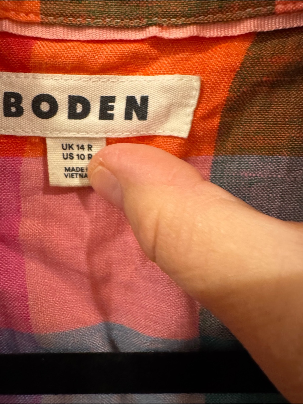 Boden Rainbow Plaid Linen Button-Down Shirt, 10 - Picture 3 of 5